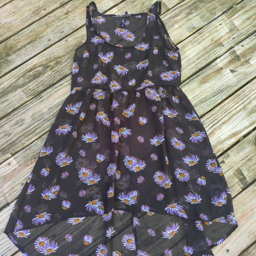 O'NEILL black daisy sheer swim coverup dress size large 90s skate Roxy